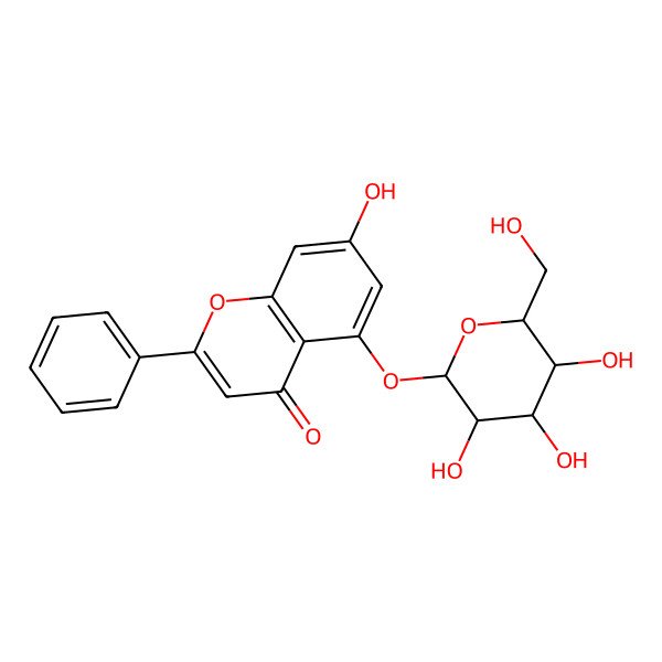 2D Structure of 5-(beta-D-Glucopyranosyloxy)-7-hydroxy-2-phenyl-4H-1-benzopyran-4-one
