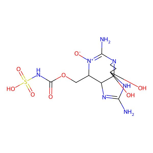 2D Structure of (2-Amino-5,10,10-trihydroxy-6-imino-3a,4,8,9-tetrahydro-1H-pyrrolo[1,2-c]purin-4-yl)methoxycarbonylsulfamic acid