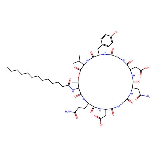 2D Structure of tridecanoyl-DL-xiThr(1)-DL-Gln-DL-Asp-Gly-DL-Asn-DL-Asp-Gly-DL-Tyr-DL-Val-(1)