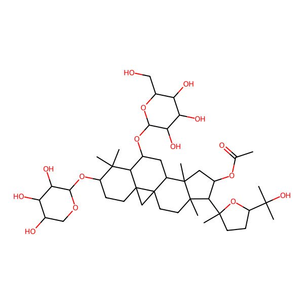 2D Structure of [(1S,3R,6S,8R,9S,11S,12S,14S,15R,16R)-15-[(2R,5S)-5-(2-hydroxypropan-2-yl)-2-methyloxolan-2-yl]-7,7,12,16-tetramethyl-9-[(2R,3R,4S,5S,6R)-3,4,5-trihydroxy-6-(hydroxymethyl)oxan-2-yl]oxy-6-[(2S,3R,4S,5R)-3,4,5-trihydroxyoxan-2-yl]oxy-14-pentacyclo[9.7.0.01,3.03,8.012,16]octadecanyl] acetate