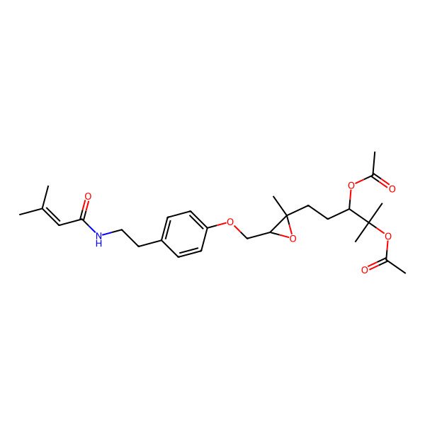 2D Structure of [(3S)-4-acetyloxy-4-methyl-1-[(2S,3R)-2-methyl-3-[[4-[2-(3-methylbut-2-enoylamino)ethyl]phenoxy]methyl]oxiran-2-yl]pentan-3-yl] acetate