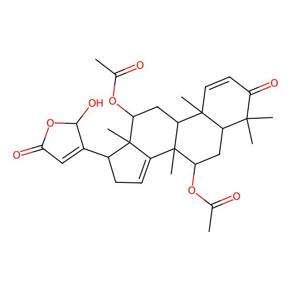 2D Structure of [(5R,7R,8R,9R,10R,12S,13S,17R)-7-acetyloxy-17-(2-hydroxy-5-oxo-2H-furan-3-yl)-4,4,8,10,13-pentamethyl-3-oxo-5,6,7,9,11,12,16,17-octahydrocyclopenta[a]phenanthren-12-yl] acetate