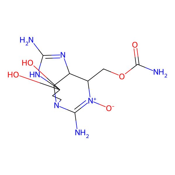 2D Structure of [(3aS,4R,10aS)-2-amino-5,10,10-trihydroxy-6-imino-3a,4,8,9-tetrahydro-1H-pyrrolo[1,2-c]purin-4-yl]methyl carbamate