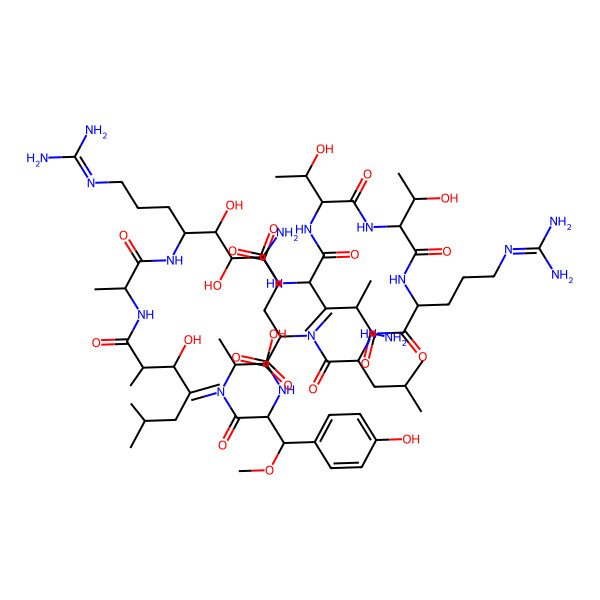 2D Structure of (2S)-2-[[(2R,3R)-2-[[(2S)-5-amino-2-[[(2S)-2-[[(2R)-2-[[(2R,3R)-2-[[(2R,3R)-2-[[(2S,3S,4R)-5-amino-2-[[(2R,3R,4S)-7-(diaminomethylideneamino)-2,3-dihydroxy-4-[[(2R)-2-[[(2R,3R,4R)-3-hydroxy-2,4,6-trimethylheptanoyl]amino]propanoyl]amino]heptanoyl]amino]-3,4-dimethyl-5-oxopentanoyl]amino]-3-hydroxybutanoyl]amino]-3-hydroxybutanoyl]amino]-5-(diaminomethylideneamino)pentanoyl]amino]-4-methylpentanoyl]-methylamino]-5-oxopentanoyl]amino]-3-(4-hydroxyphenyl)-3-methoxypropanoyl]-methylamino]propanoic acid
