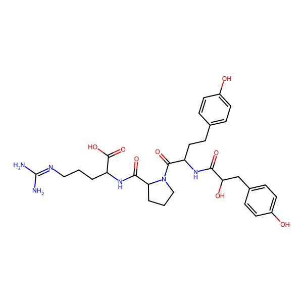 2D Structure of (2R)-5-(diaminomethylideneamino)-2-[[(2S)-1-[(2R)-2-[[(2R)-2-hydroxy-3-(4-hydroxyphenyl)propanoyl]amino]-4-(4-hydroxyphenyl)butanoyl]pyrrolidine-2-carbonyl]amino]pentanoic acid