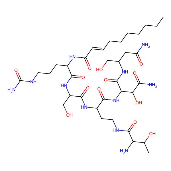 2D Structure of 3-[[4-[(2-amino-3-hydroxybutanoyl)amino]-2-[[2-[[5-(carbamoylamino)-2-(dec-2-enoylamino)pentanoyl]amino]-3-hydroxypropanoyl]amino]butanoyl]amino]-N'-(4-amino-1-hydroxy-4-oxobutan-2-yl)-2-hydroxybutanediamide