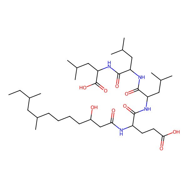 2D Structure of 2-[[2-[[2-[[4-Carboxy-2-[(3-hydroxy-8,10-dimethyldodecanoyl)amino]butanoyl]amino]-4-methylpentanoyl]amino]-4-methylpentanoyl]amino]-4-methylpentanoic acid