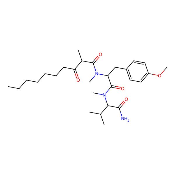 2D Structure of N-[1-[(1-amino-3-methyl-1-oxobutan-2-yl)-methylamino]-3-(4-methoxyphenyl)-1-oxopropan-2-yl]-N,2-dimethyl-3-oxodecanamide