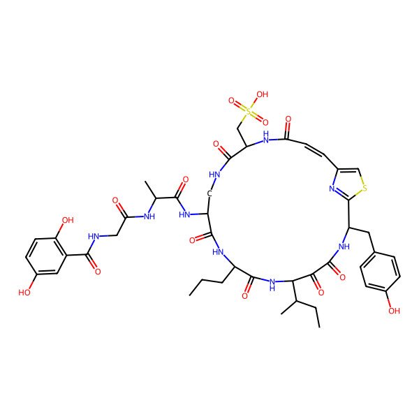 2D Structure of Unk-Gly-Ala-Dap(1)-Nva-Ile-Unk-D-Cys(O3H)-(1)