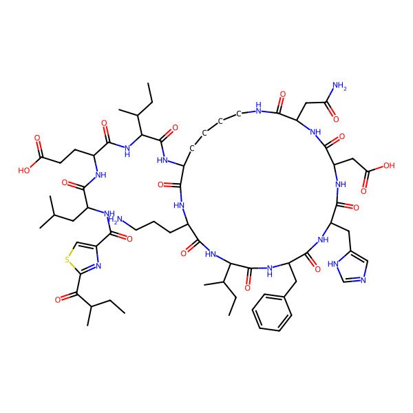 2D Structure of Unk-Leu-D-Glu-D-Ile-Lys(1)-D-Orn-Ile-Phe-His-D-Asp-Asn-(1)