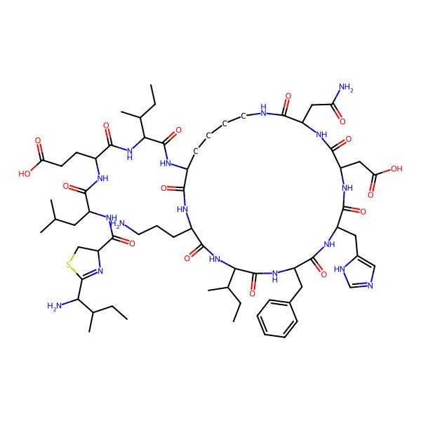 2D Structure of Unk-Leu-Glu-D-aIle-D-Lys(1)-D-Orn-D-Ile-D-Phe-D-His-D-Asp-D-Asn-(1)