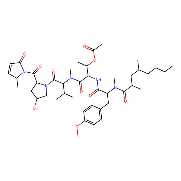 2D Structure of [(2R,3S)-3-[[(2S)-2-[[(2R,4S)-2,4-dimethyloctanoyl]-methylamino]-3-(4-methoxyphenyl)propanoyl]amino]-4-[[(2S)-1-[(2S,4S)-4-hydroxy-2-[(2S)-2-methyl-5-oxo-2H-pyrrole-1-carbonyl]pyrrolidin-1-yl]-3-methyl-1-oxobutan-2-yl]-methylamino]-4-oxobutan-2-yl] acetate
