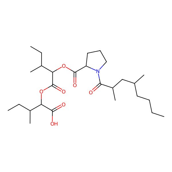 2D Structure of (3S)-2-[(2R,3S)-2-[(2S)-1-[(2S,4S)-2,4-dimethyloctanoyl]pyrrolidine-2-carbonyl]oxy-3-methylpentanoyl]oxy-3-methylpentanoic acid
