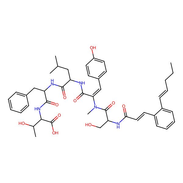 2D Structure of (2S)-3-hydroxy-2-[[(2R)-2-[[(2S)-2-[[(E)-2-[[(2S)-3-hydroxy-2-[[(E)-3-[2-[(Z)-pent-1-enyl]phenyl]prop-2-enoyl]amino]propanoyl]-methylamino]-3-(4-hydroxyphenyl)prop-2-enoyl]amino]-4-methylpentanoyl]amino]-3-phenylpropanoyl]amino]butanoic acid