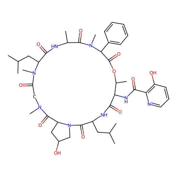 2D Structure of Unk-Thr(1)-D-Leu-D-aHyp-Sar-N(Me)Leu-Ala-N(Me)Phg-(1)