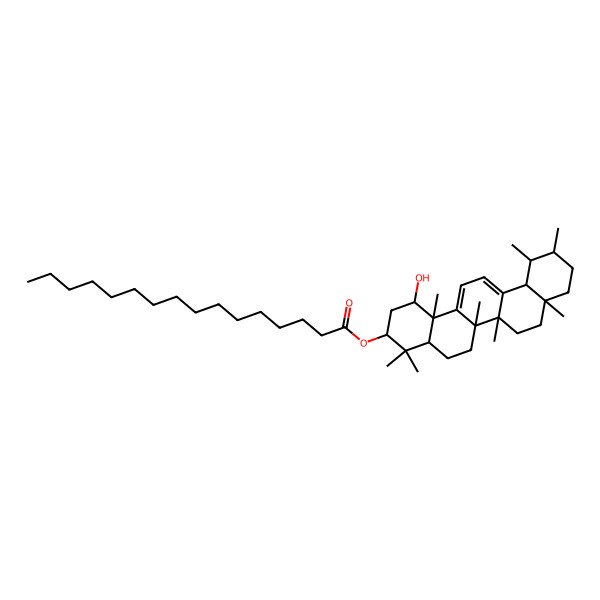 2D Structure of [(1R,3S,4aS,6aS,6bR,8aR,11R,12S,12aR,14bS)-1-hydroxy-4,4,6a,6b,8a,11,12,14b-octamethyl-2,3,4a,5,6,7,8,9,10,11,12,12a-dodecahydro-1H-picen-3-yl] hexadecanoate