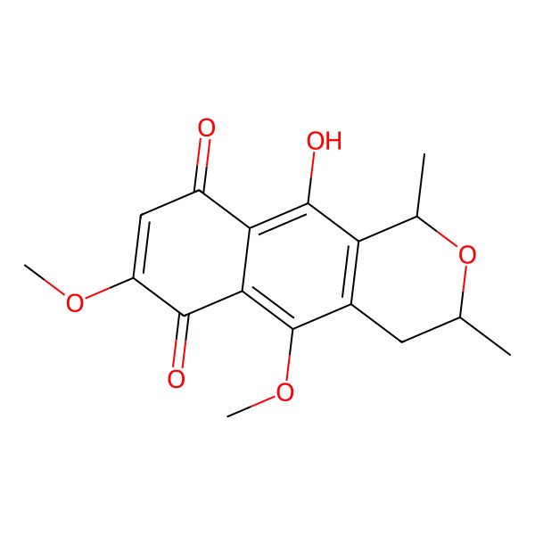 2D Structure of (1R,3S)-10-hydroxy-5,7-dimethoxy-1,3-dimethyl-3,4-dihydro-1H-benzo[g]isochromene-6,9-dione
