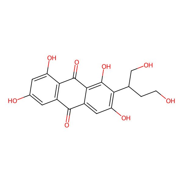 2D Structure of 2-(1,4-Dihydroxybutan-2-yl)-1,3,6,8-tetrahydroxy-9,10-anthraquinone