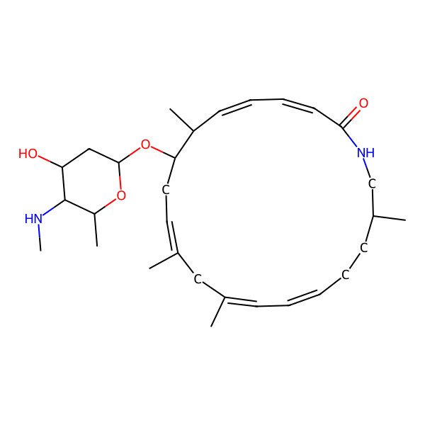 2D Structure of (3E,5E,7S,8S,10E,13E,15E,19S)-7,11,13,19-Tetramethyl-8-((2,4,6-trideoxy-4-(methylamino)-beta-D-ribo-hexopyranosyl)oxy)azacycloeicosa-3,5,10,13,15-pentaen-2-one