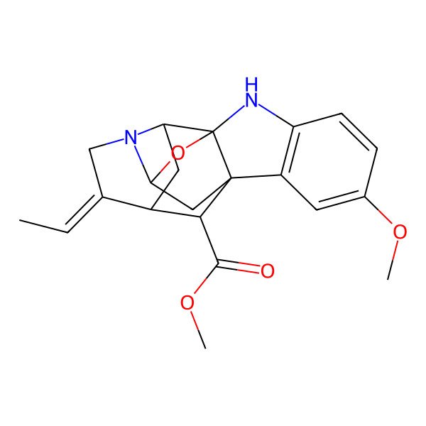 2D Structure of methyl (1R,9R,11S,14Z,15R,19S)-14-ethylidene-6-methoxy-18-oxa-2,12-diazahexacyclo[9.6.1.19,15.01,9.03,8.012,17]nonadeca-3(8),4,6-triene-19-carboxylate