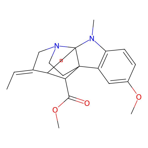 2D Structure of methyl (1R,9R,12R,13E,18R)-13-ethylidene-4-methoxy-8-methyl-8,15-diazapentacyclo[10.5.1.01,9.02,7.09,15]octadeca-2(7),3,5-triene-18-carboxylate