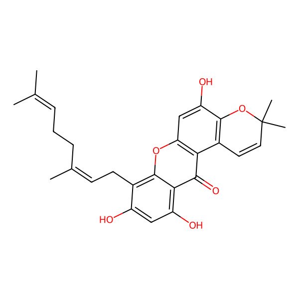 2D Structure of 8-[(2Z)-3,7-dimethylocta-2,6-dienyl]-5,9,11-trihydroxy-3,3-dimethylpyrano[3,2-a]xanthen-12-one