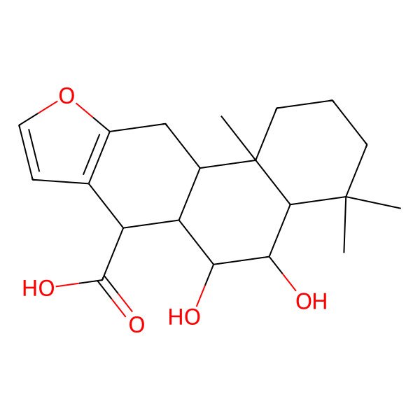2D Structure of (4aS,5R,6R,6aR,7S,11aS,11bR)-1,2,3,4,4a,5,6,6a,7,11,11a,11b-Dodecahydro-5,6-dihydroxy-4,4,11b-trimethylphenanthro(3,2-b)furan-7-carboxylic acid