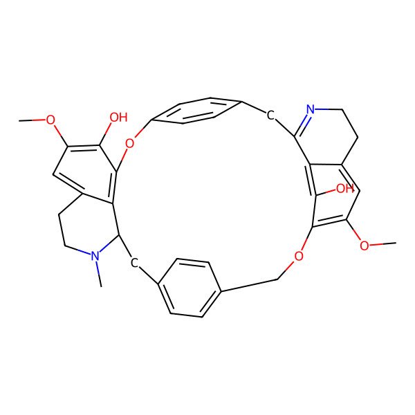 2D Structure of (16R)-10,25-dimethoxy-15-methyl-7,23-dioxa-15,30-diazaheptacyclo[22.6.2.23,6.218,21.18,12.027,31.016,35]heptatriaconta-1(30),3(37),4,6(36),8(35),9,11,18,20,24,26,31,33-tridecaene-9,32-diol