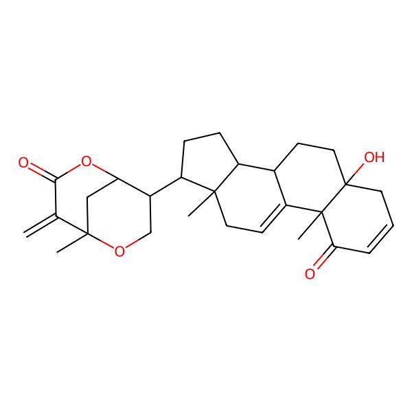 2D Structure of (1R,5R,8R)-8-[(5S,8S,10R,13S,14S,17R)-5-hydroxy-10,13-dimethyl-1-oxo-6,7,8,12,14,15,16,17-octahydro-4H-cyclopenta[a]phenanthren-17-yl]-5-methyl-4-methylidene-2,6-dioxabicyclo[3.3.1]nonan-3-one