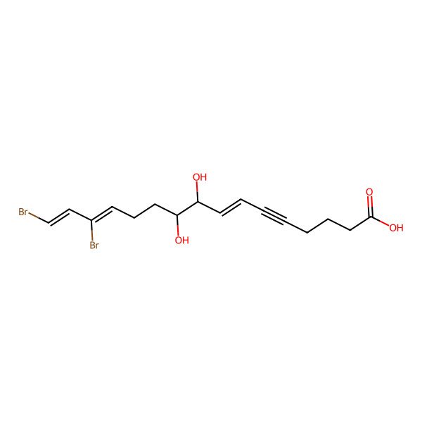 2D Structure of (7E,9S,10S,13E,15Z)-14,16-dibromo-9,10-dihydroxyhexadeca-7,13,15-trien-5-ynoic acid