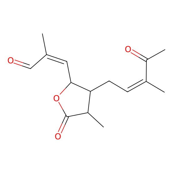 2D Structure of (Z)-2-methyl-3-[(2S,3S,4S)-4-methyl-3-[(Z)-3-methyl-4-oxopent-2-enyl]-5-oxooxolan-2-yl]prop-2-enal