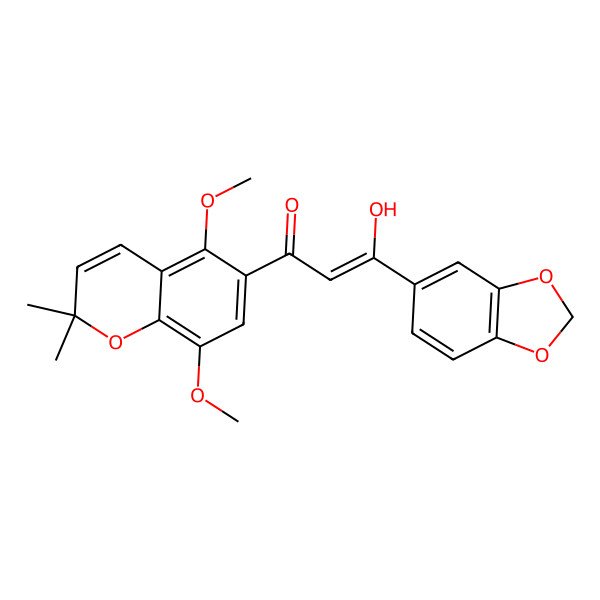 2D Structure of (Z)-3-(1,3-benzodioxol-5-yl)-1-(5,8-dimethoxy-2,2-dimethylchromen-6-yl)-3-hydroxyprop-2-en-1-one