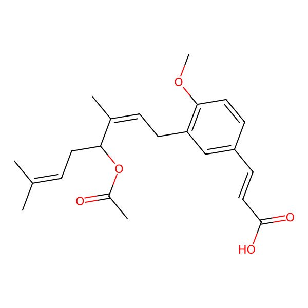 2D Structure of (Z)-3-[3-[(2E,4R)-4-acetyloxy-3,7-dimethylocta-2,6-dienyl]-4-methoxyphenyl]prop-2-enoic acid