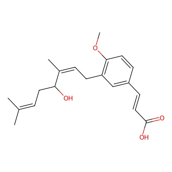 2D Structure of (Z)-3-[3-[(2E,4R)-4-hydroxy-3,7-dimethylocta-2,6-dienyl]-4-methoxyphenyl]prop-2-enoic acid