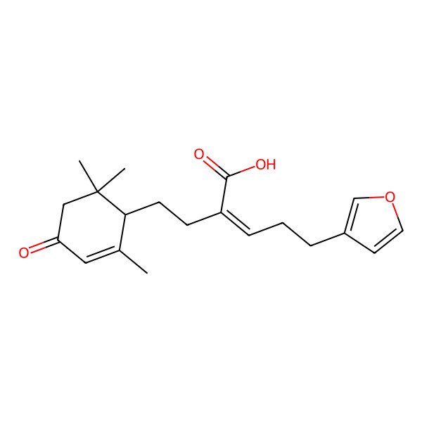 2D Structure of (Z)-5-(furan-3-yl)-2-[2-[(1S)-2,6,6-trimethyl-4-oxocyclohex-2-en-1-yl]ethyl]pent-2-enoic acid