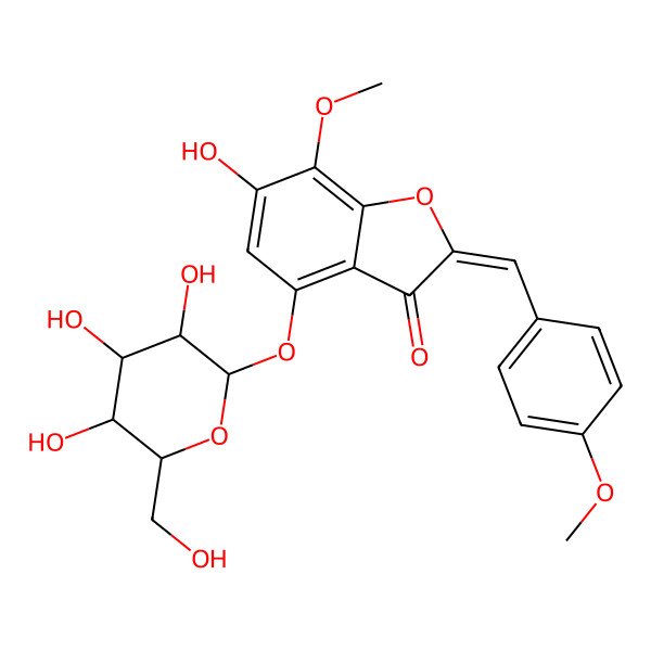 2D Structure of (Z)-7,4'-dimethoxy-6-hydroxyl-auraone-4-O-beta-glucopyranoside