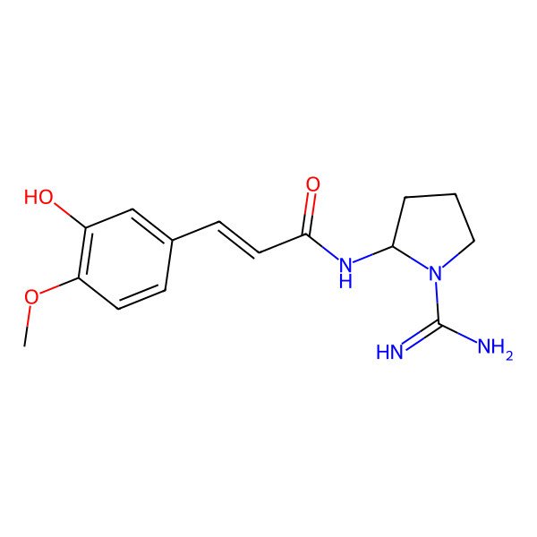 2D Structure of (Z)-N-[(2R)-1-carbamimidoylpyrrolidin-2-yl]-3-(3-hydroxy-4-methoxyphenyl)prop-2-enamide