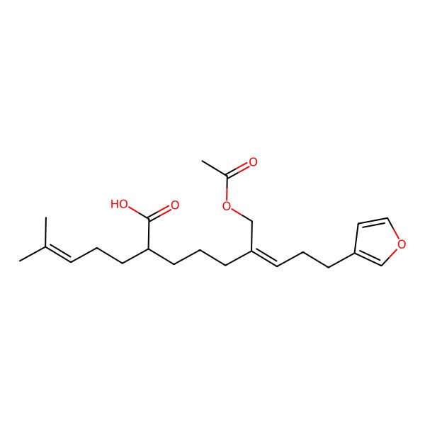 2D Structure of (Z,2S)-6-(acetyloxymethyl)-9-(furan-3-yl)-2-(4-methylpent-3-enyl)non-6-enoic acid 2D Structure of (Z,2S)-6-(acetyloxymethyl)-9-(furan-3-yl)-2-(4-methylpent-3-enyl)non-6-enoic acid